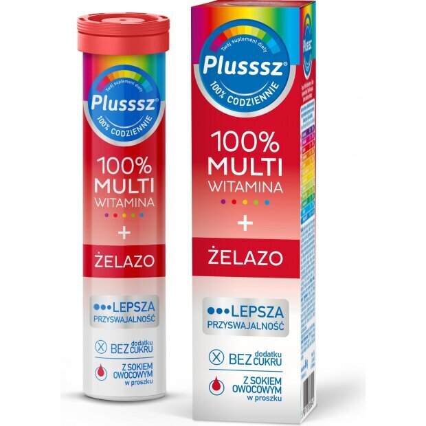 Plusssz 100% Multiwitamina + Żelazo 20 tabletek musujących | drogeria-zdrowie.com.pl