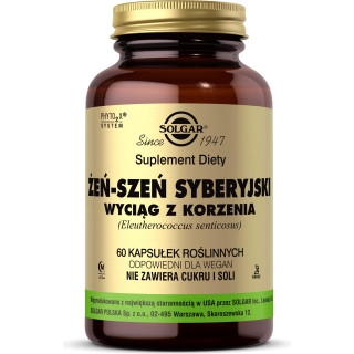 SOLGAR Żeń-szeń syberyjski wyciąg z korzenia 60 kapsułek
