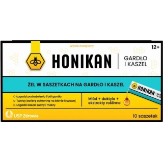 HONIKAN Gardło i Kaszel żel w saszetkach, 10 sztuk