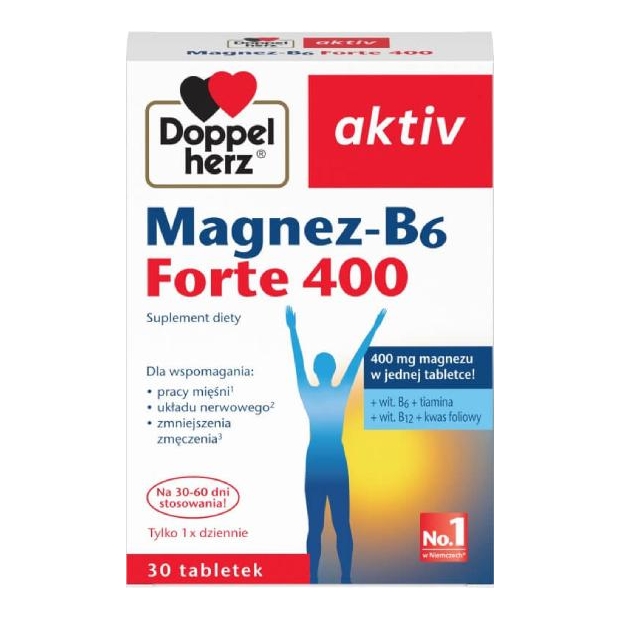 DOPPELHERZ AKTIV Magnez-B6 Forte, 30 tabletek | drogeria-zdrowie.com.pl