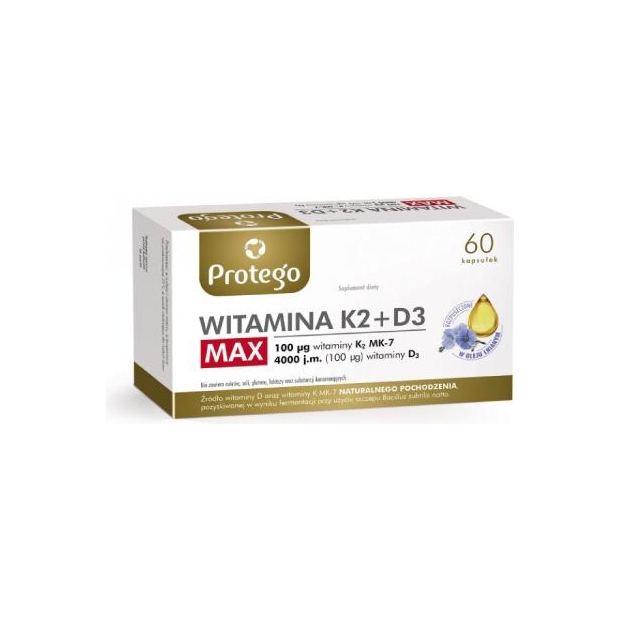 PROTEGO Witamina K2 + D3 Max, 60 kapsułek | drogeria-zdrowie.com.pl