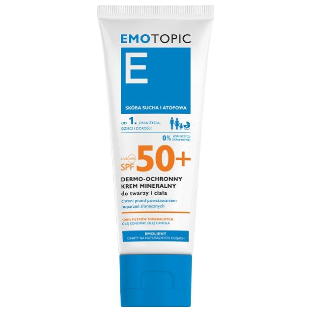 EMOTOPIC Krem do twarzy i ciała dermo ochronny mineralny SPF 50+ od 1. dnia życia, 75 ml | drogeria-zdrowie.com.pl