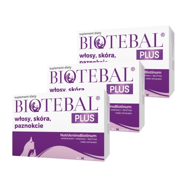 3 x BIOTEBAL PLUS włosy, skóra, paznokcie 30+10 tabletek | drogeria-zdrowie.com.pl