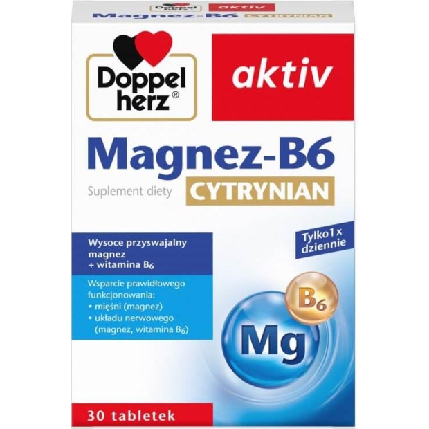 DOPPELHERZ AKTIV Magnez B6 Cytrynian, 30 tabletek | drogeria-zdrowie.com.pl