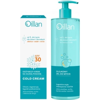 OILLAN COLD CREAM Krem odżywczy na każdą pogodę SPF30, 50 ml + OILLAN Olejkowy żel do mycia, 750 ml