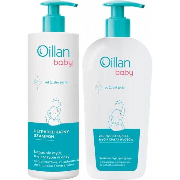 OILLAN BABY Ultradelikatny Szampon 200ml + OILLAN BABY Żel do kąpieli i mycia ciała i włosów, 750 ml | drogeria-zdrowie.com.pl