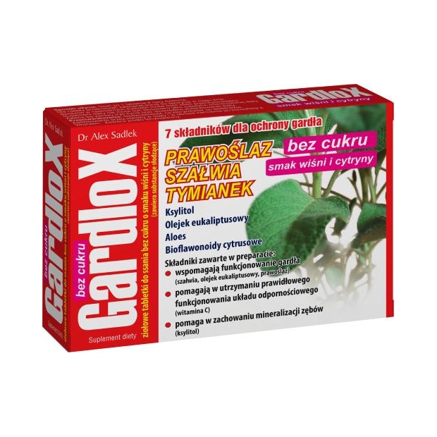 GARDLOX bez cukru wiśnia i cytryna, 16 sztuk | drogeria-zdrowie.com.pl