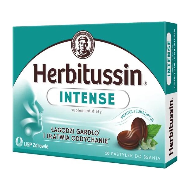 HERBITUSSIN Intense pastylki do ssania, 10 sztuk | drogeria-zdrowie.com.pl