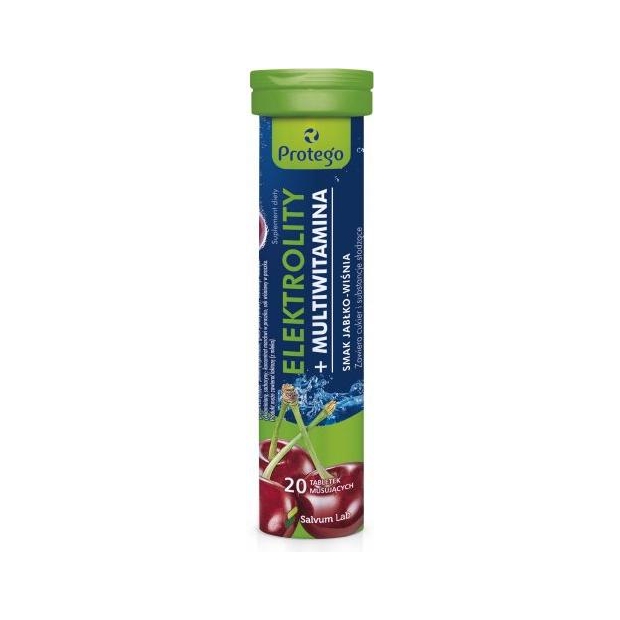 PROTEGO Elektrolity + Multiwitamina smak jabłko-wiśnia, 20 tabletek musujących | drogeria-zdrowie.com.pl