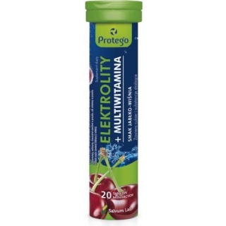 PROTEGO Elektrolity + Multiwitamina smak jabłko-wiśnia, 20 tabletek musujących
