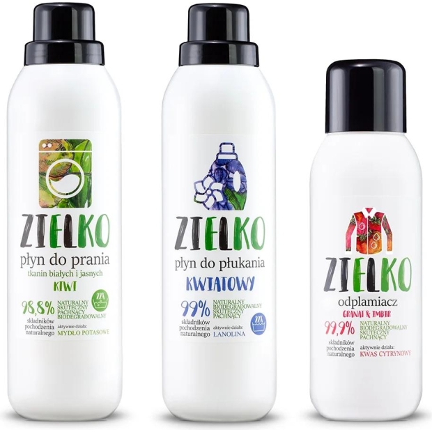 Zielko Płyn do prania tkanin białych i jasnych 1 l + Zielko Odplamiacz żel 400 ml + Zielko Płyn do płukania kwiatowy 1 l | drogeria-zdrowie.com.pl