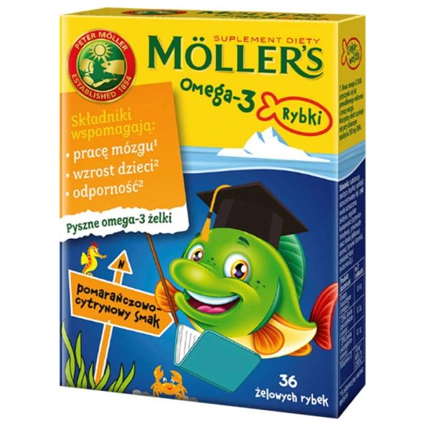 MOLLERS Omega-3 Rybki pomarańcza-cytryna, 36 sztuk | drogeria-zdrowie.com.pl