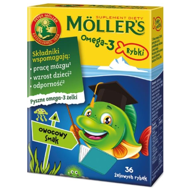 MOLLERS Omega-3 Rybki owocowe żelki, 36 sztuk | drogeria-zdrowie.com.pl