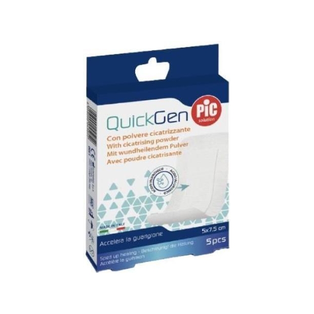 PIC QuickGen Plaster z gazą nasączaną kwasem hialuronowym 5 cm x 7,5 cm 5 sztuk | drogeria-zdrowie.com.pl