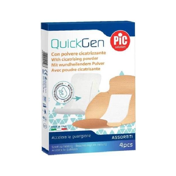 PIC QuickGen Plaster z gazą nasączaną kwasem hialuronowym mix plastrów 4 sztuki | drogeria-zdrowie.com.pl
