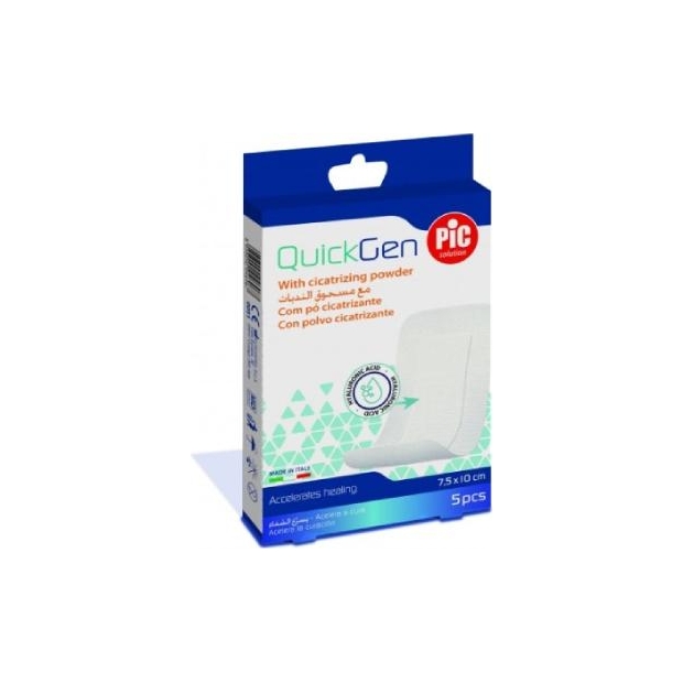 PIC QuickGen Plaster z gazą nasączaną kwasem hialuronowym 7,5x10 cm 5 sztuk | drogeria-zdrowie.com.pl
