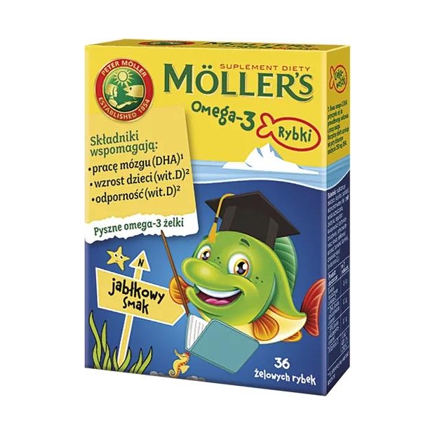 MOLLERS Omega-3 Rybki jabłkowe żelki, 36 sztuk | drogeria-zdrowie.com.pl