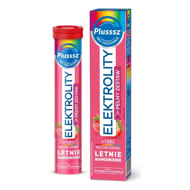 Plusssz Elektrolity poziomka truskawka, 24 tabletki musujące | drogeria-zdrowie.com.pl
