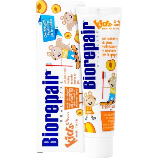 BIOREPAIR Junior Kids Pasta do mycia zębów brzoskwinia 0-6 lat, 50 ml | drogeria-zdrowie.com.pl