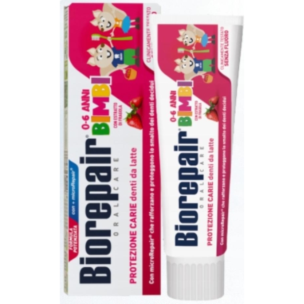 BIOREPAIR Kids Pasta do zębów truskawka 0-6 lat, 50 ml | drogeria-zdrowie.com.pl