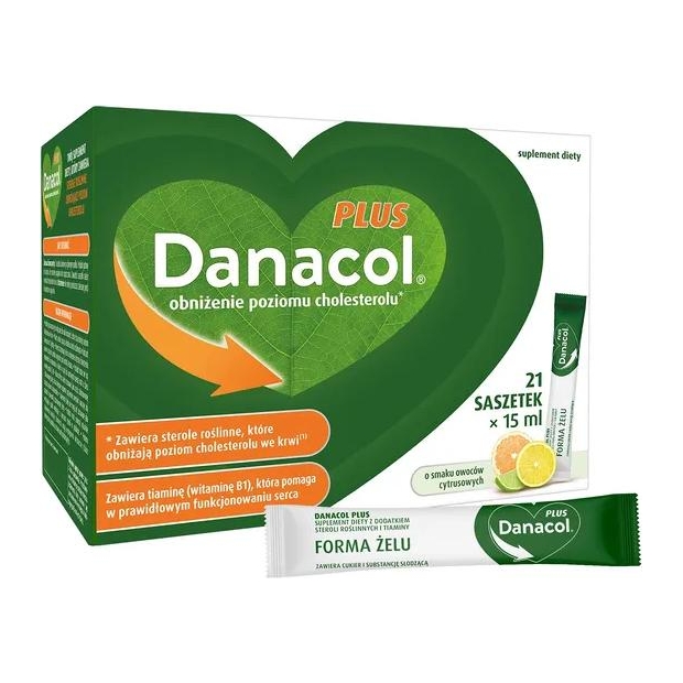 Danacol Plus obniżenie poziomu cholesterolu, 21 saszetek po 15 ml | drogeria-zdrowie.com.pl