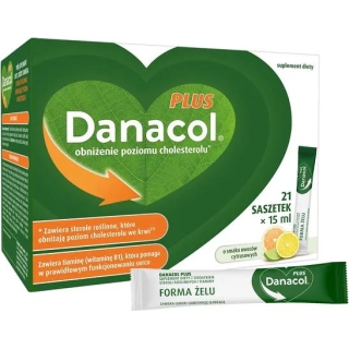 Danacol Plus obniżenie poziomu cholesterolu, 21 saszetek po 15 ml