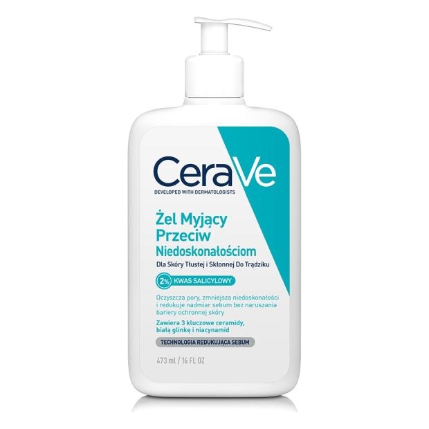 CERAVE Żel myjący przeciw niedoskonałościom dla skóry tłustej i skłonnej do trądziku, 473 ml | drogeria-zdrowie.com.pl