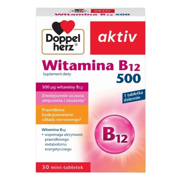 DOPPELHERZ AKTIV Witamina B12 500, 30 tabletek | drogeria-zdrowie.com.pl