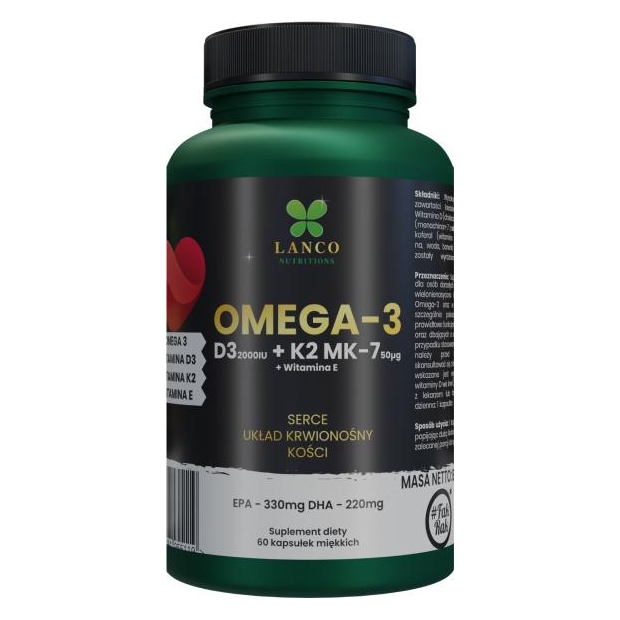 LANCO NUTRITIONS OMEGA 3+ D3K2, 60 kapsułek | drogeria-zdrowie.com.pl