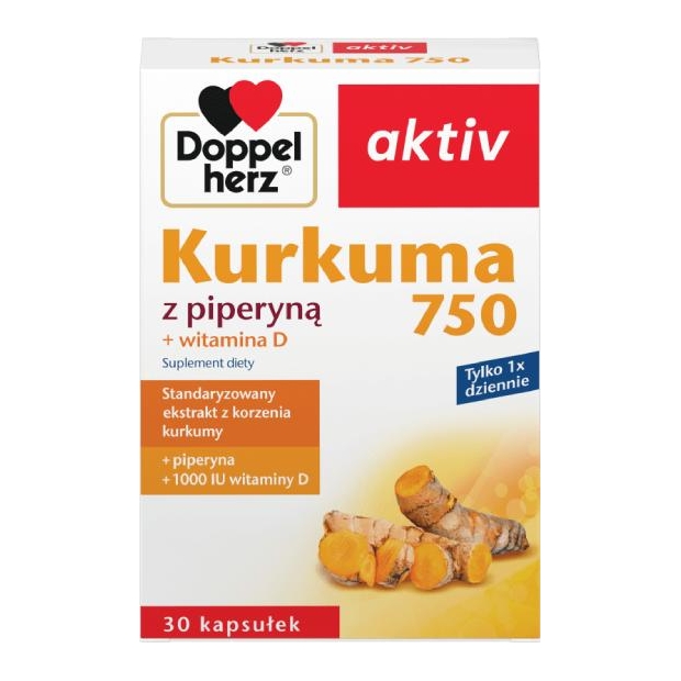DOPPELHERZ Aktiv Kurkuma z piperyną, 30 kapsułek