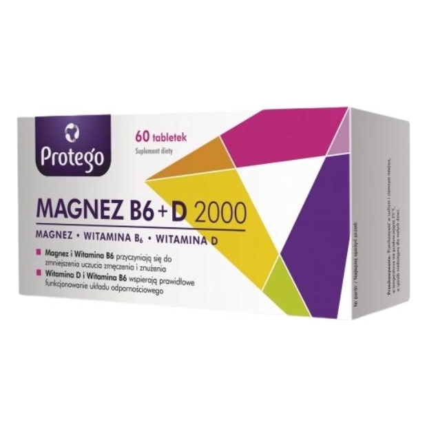PROTEGO Magnez B6 + D3 2000, 60 tabletek | drogeria-zdrowie.com.pl