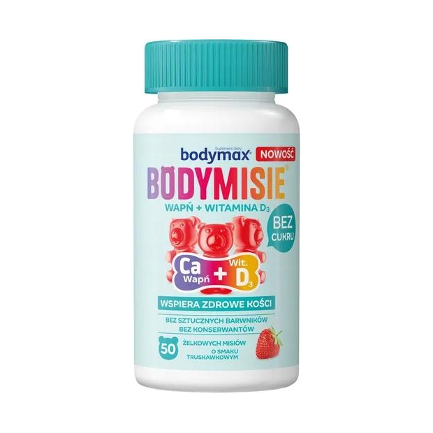 BODYMAX Bodymisie Wapń + Witamina D3 o smaku truskawkowym, 50 sztuk | drogeria-zdrowie.com.pl
