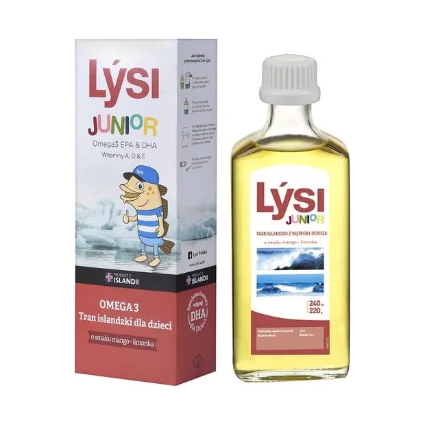 LYSI Tran Islandzki dla dzieci o smaku mango-limonka, 240ml | drogeria-zdrowie.com.pl