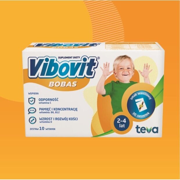Vibovit Bobas 30 saszetek o smaku waniliowym | drogeria-zdrowie.com.pl