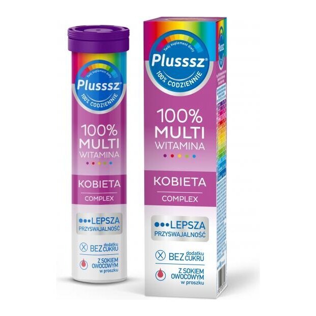Plusssz 100% Multiwitamina Kobieta 20 tabletek musujących | drogeria-zdrowie.com.pl