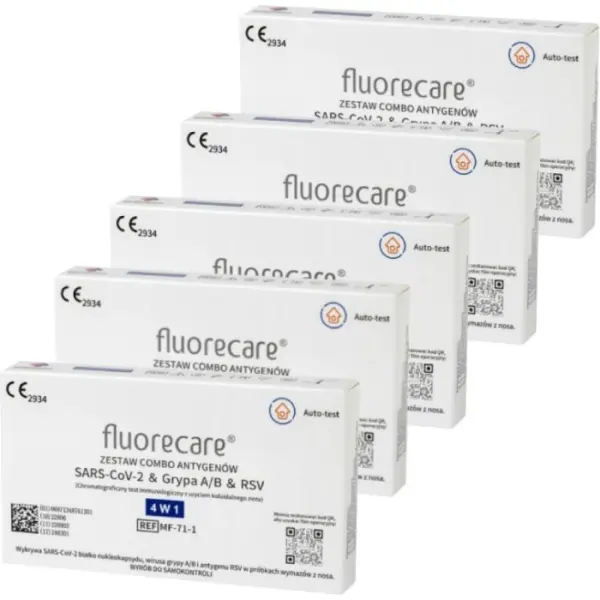 5 x Test COVID + GRYPA FLUORECARE combo antygenów 4w1