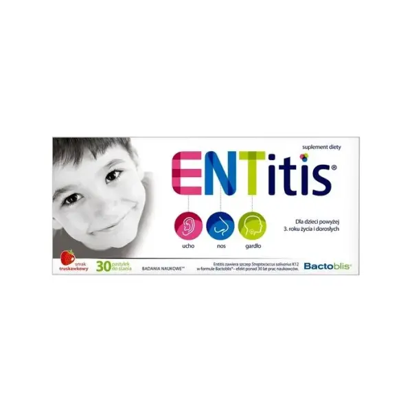 ENTITIS, pastylki do ssania, smak truskawkowy, 30 pastylek