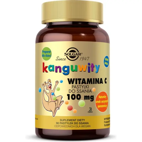 SOLGAR Kanguwity Witamina C smak pomarańczy 100mg 90 kapsułek