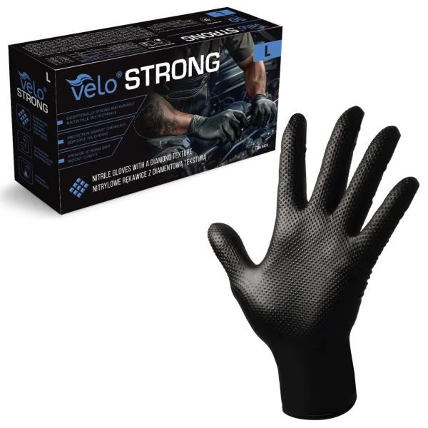 Velo Strong rękawice nitrylowe czarne L, 50 sztuk