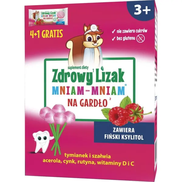 Zdrowy Lizak Mniam-Mniam na gardło bez cukru 5 sztuk